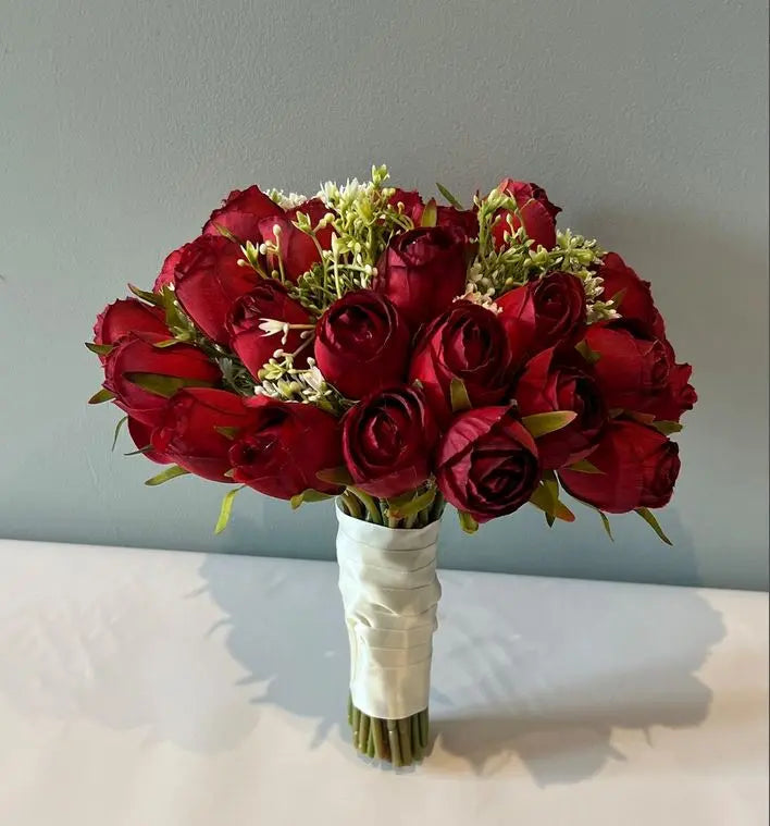Red Rose And Gypsophila Bouquet Claire De Fleurs
