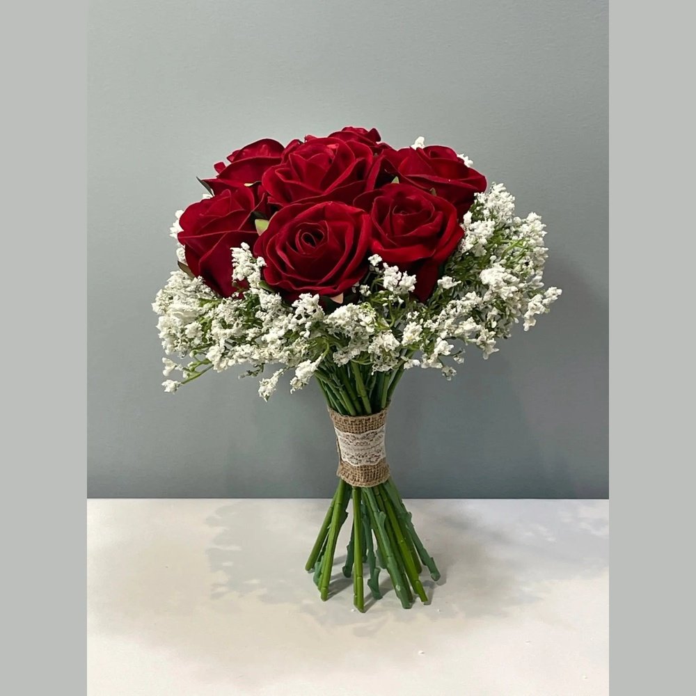 Red Rose And Gypsophila Bouquet Claire De Fleurs