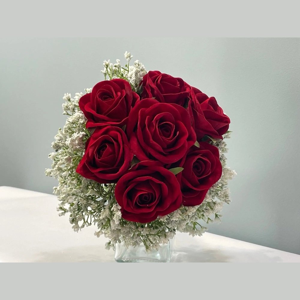 Red Rose And Gypsophila Bouquet Claire De Fleurs