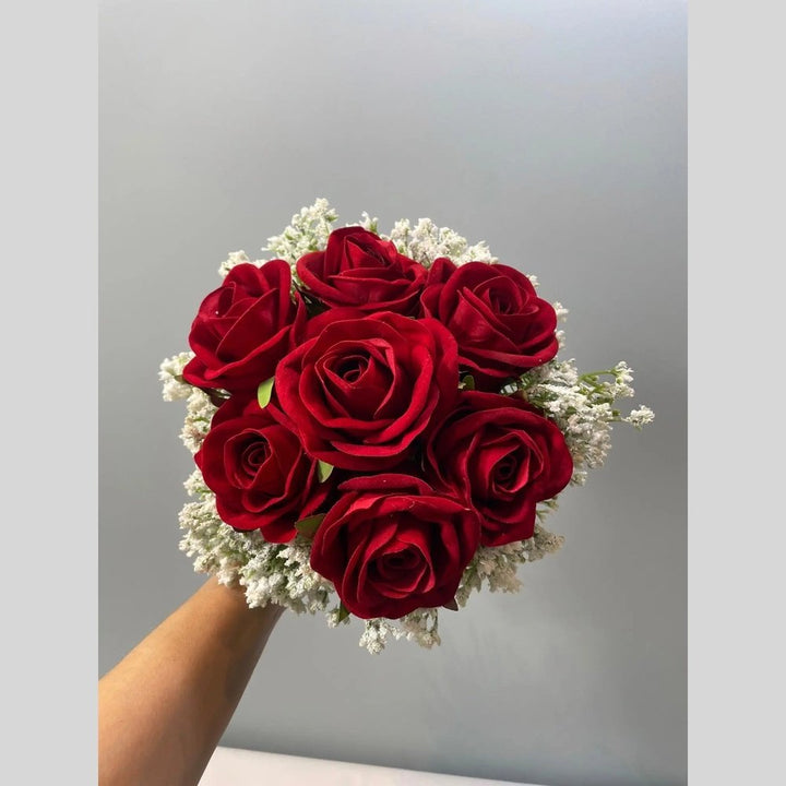 Red Rose And Gypsophila Bouquet Claire De Fleurs