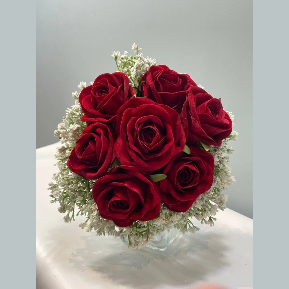 Red Rose And Gypsophila Bouquet Claire De Fleurs