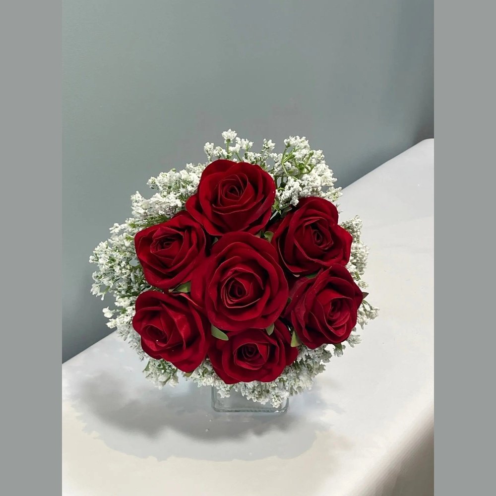 Red Rose And Gypsophila Bouquet Claire De Fleurs