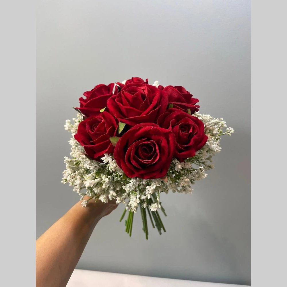 Red Rose And Gypsophila Bouquet Claire De Fleurs