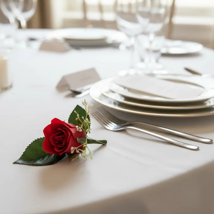 Red Rose Buttonhole | Silk Wedding Buttonhole with Gypsophila Groom Corsage Claire De Fleurs