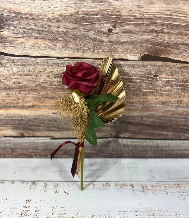 Red Rose Gold Valentine Mini Bunch- Artificial Silk Flowers For Valentines, Anniversary Birthday Claire De Fleurs