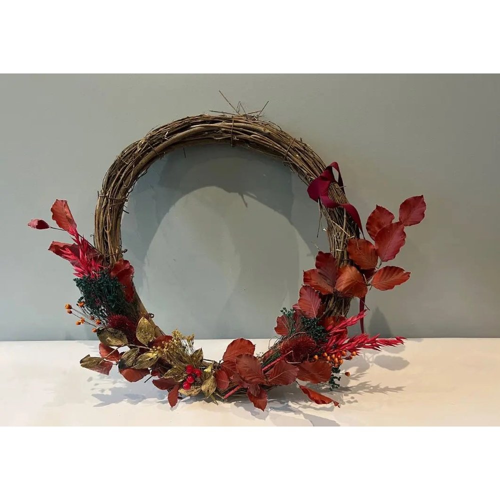 Red and Gold Willow Christmas Wreath Claire De Fleurs