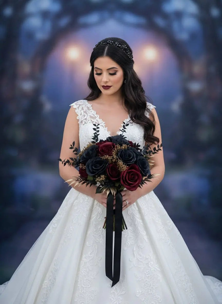 Red, Black And Gold Wedding Bouquet Claire De Fleurs