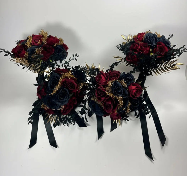 Red, Black And Gold Wedding Bouquet Claire De Fleurs