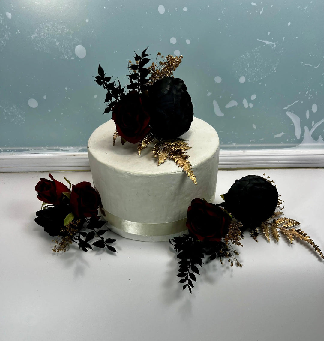 Red, Black And Gold Wedding Bouquet Claire De Fleurs