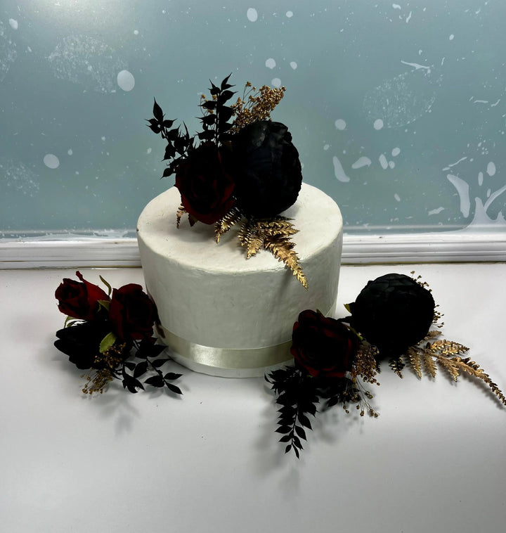 Red, Black And Gold Wedding Bouquet Claire De Fleurs