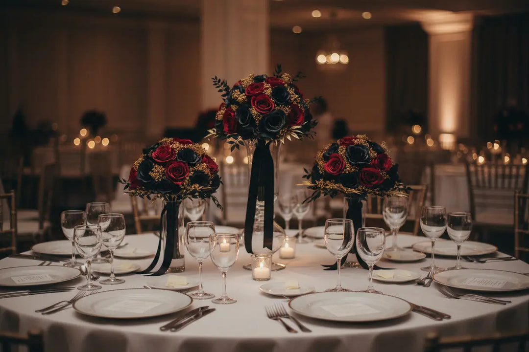 Red, Black And Gold Wedding Bouquet Claire De Fleurs