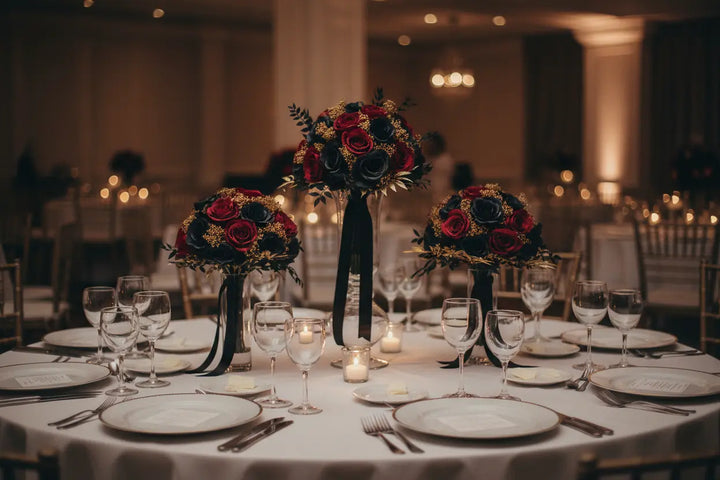 Red, Black And Gold Wedding Bouquet Claire De Fleurs