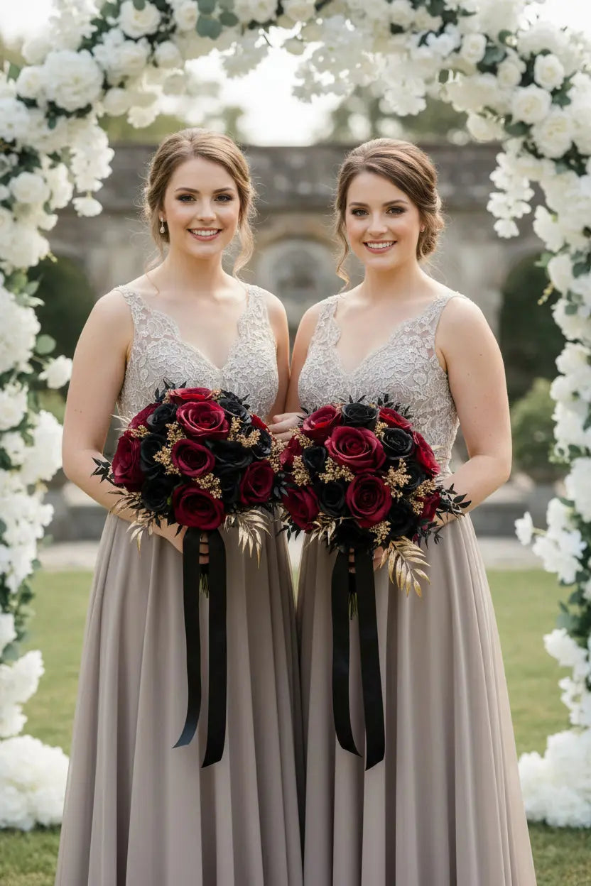 Red, Black And Gold Wedding Bouquet Claire De Fleurs