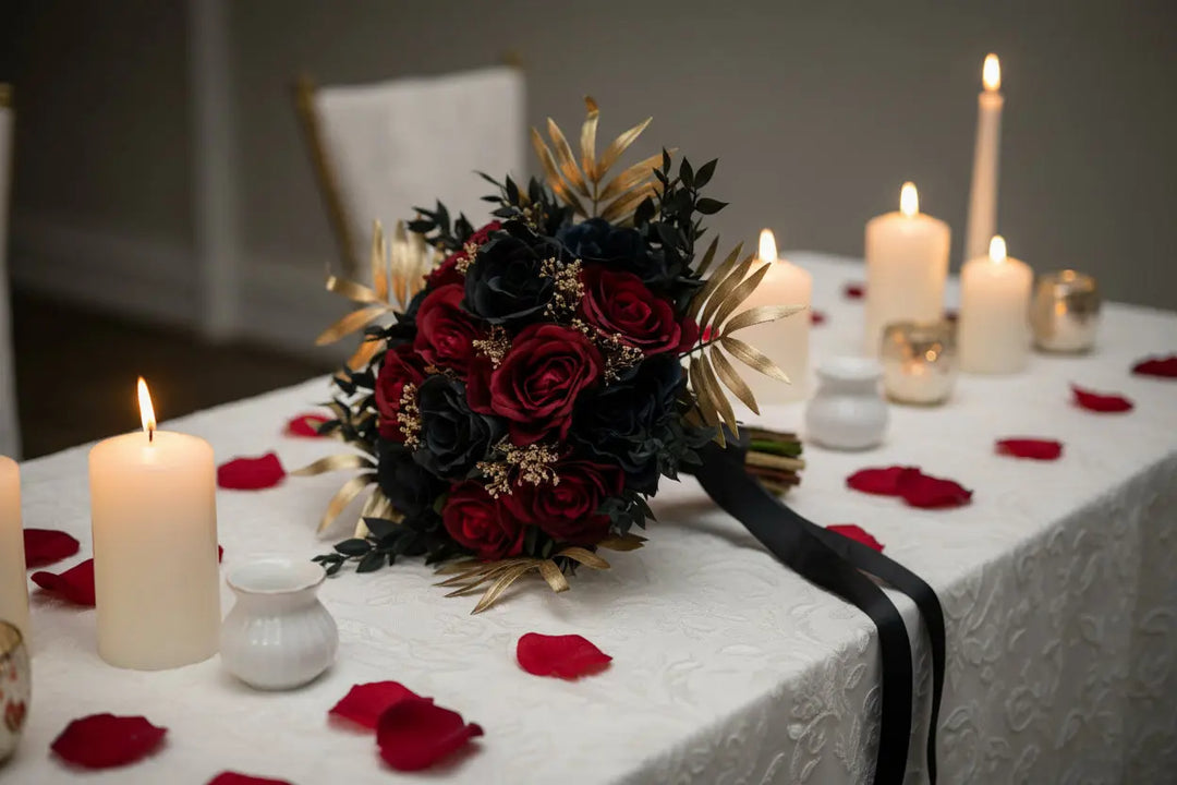 Red, Black And Gold Wedding Bouquet Claire De Fleurs
