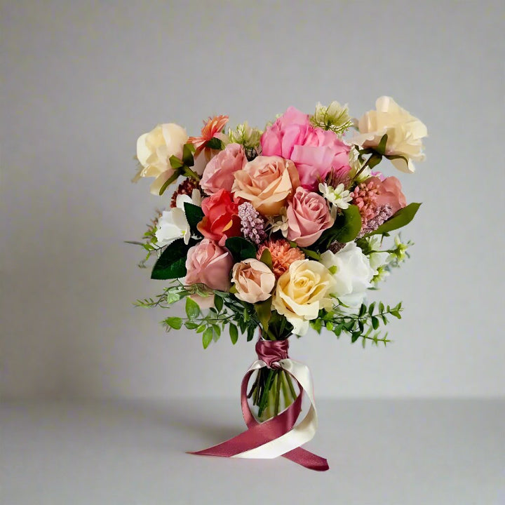 Soft Pink & White Silk Wedding Bouquet | Ivory Roses Peonies Eucalyptus | Claire De Fleurs Claire De Fleurs