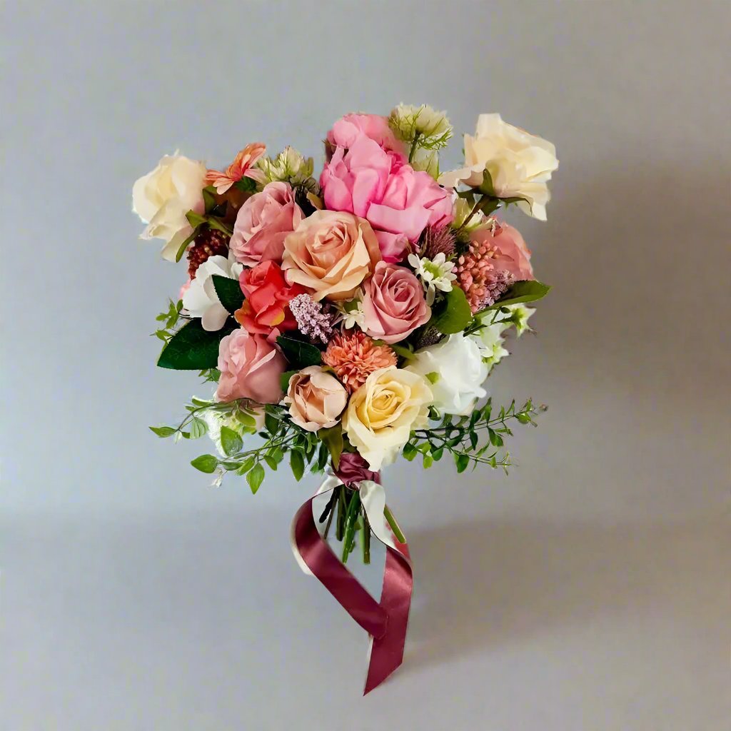 Soft Pink & White Silk Wedding Bouquet | Ivory Roses Peonies Eucalyptus | Claire De Fleurs Claire De Fleurs