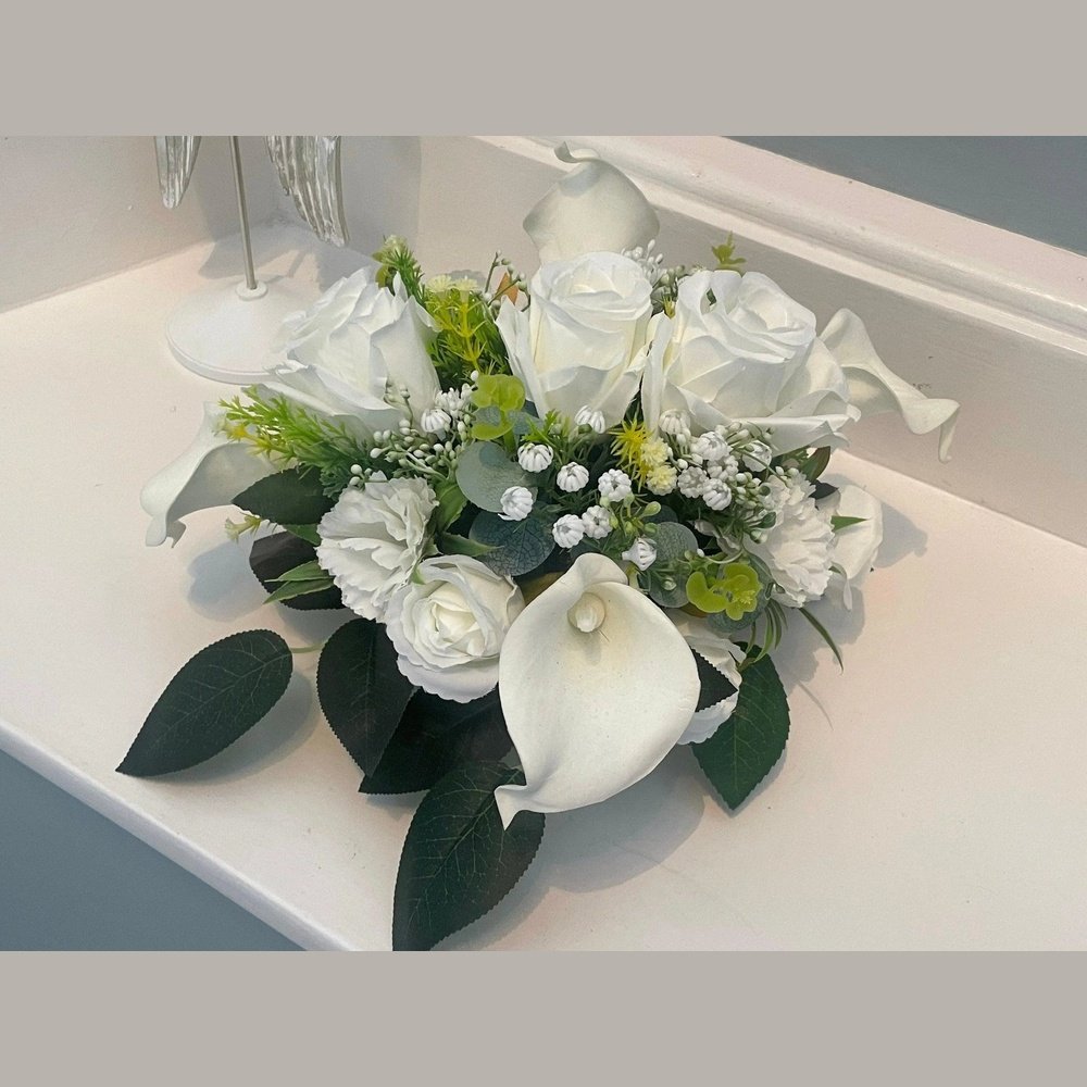 Stunning White Silk Funeral Tribute - Artificial Flowers | Claire De Fleurs