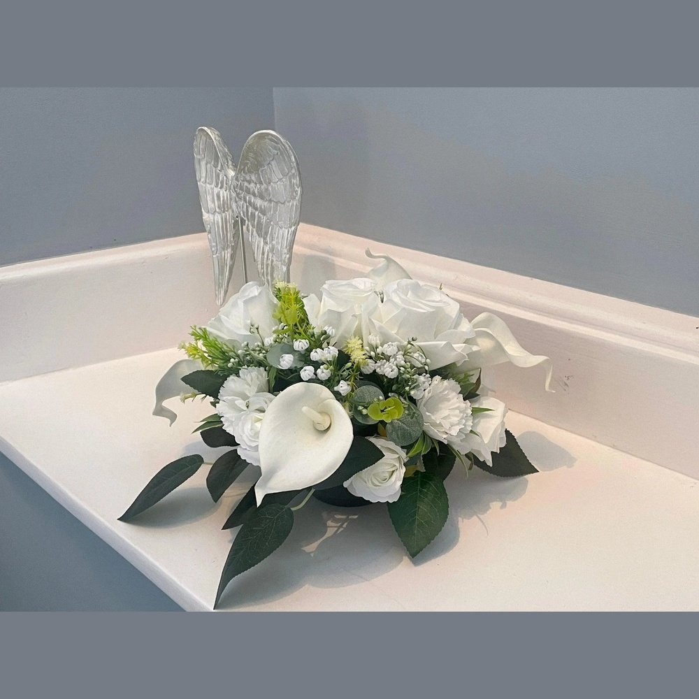 Stunning White Silk Funeral Tribute - Artificial Flowers | Claire De Fleurs