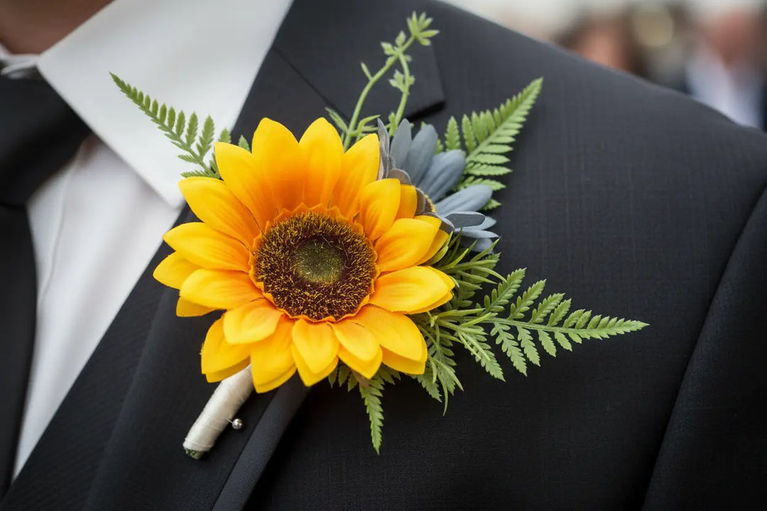 Sunflower And Blue Daisy Buttonhole Claire De Fleurs