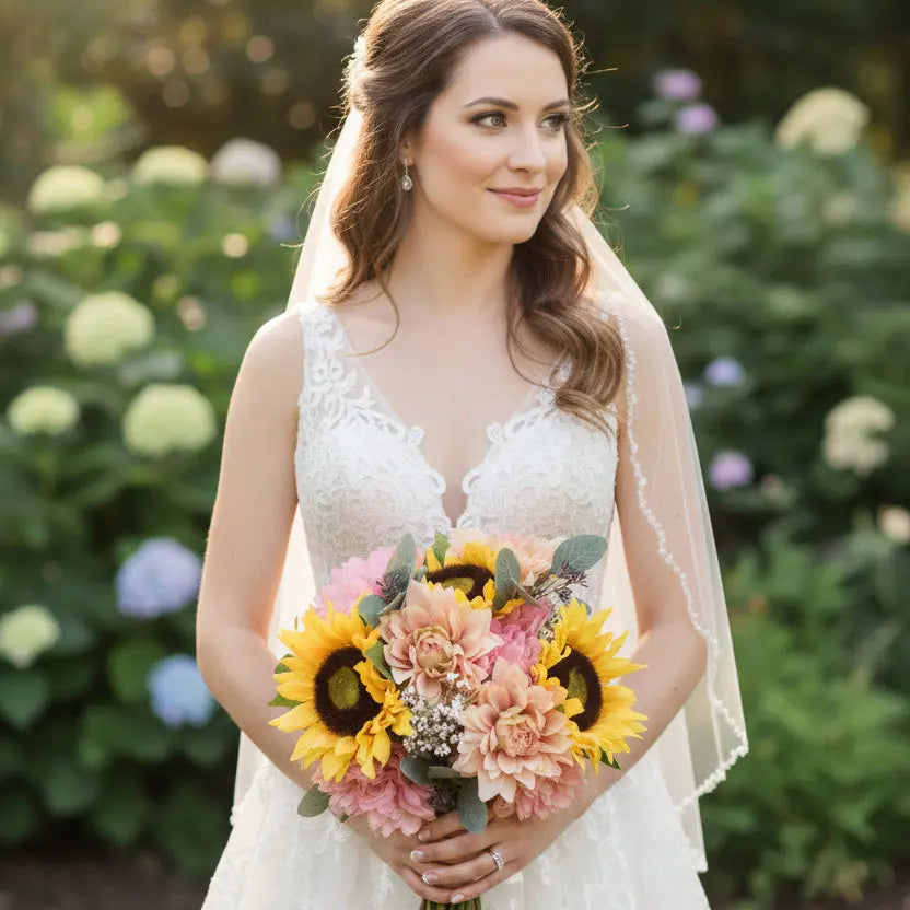 Pink Dahlias, Yellow Sunflower Bouquet - Artificial Flowers | Claire De Fleurs
