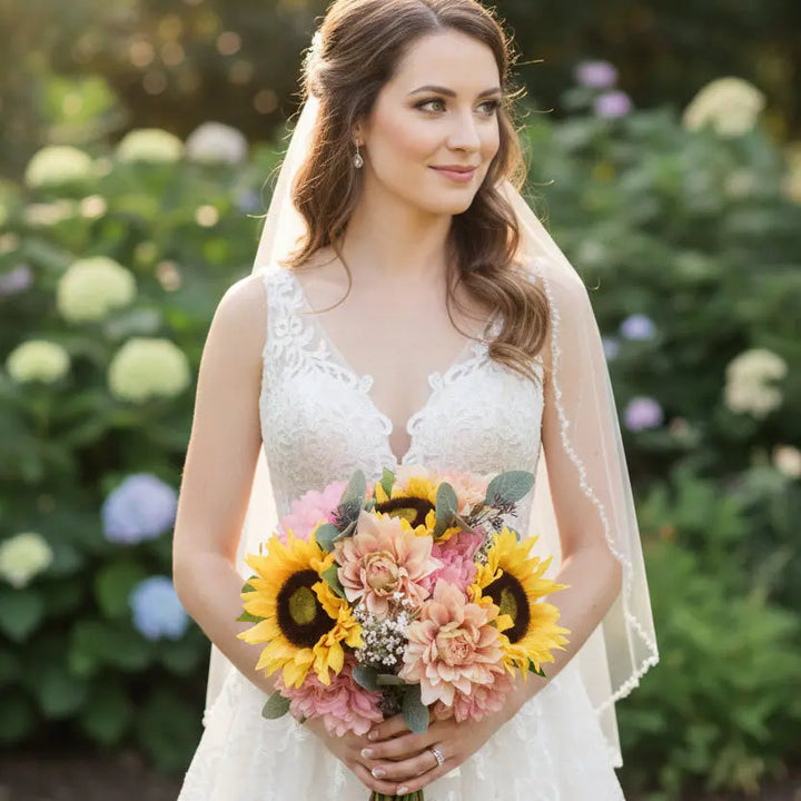 Pink Dahlias, Yellow Sunflower Bouquet - Artificial Flowers | Claire De Fleurs