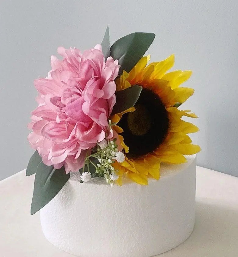 Sunflower, Dahlia & Gypsophila Cake Topper - Artificial Flowers | Claire De Fleurs