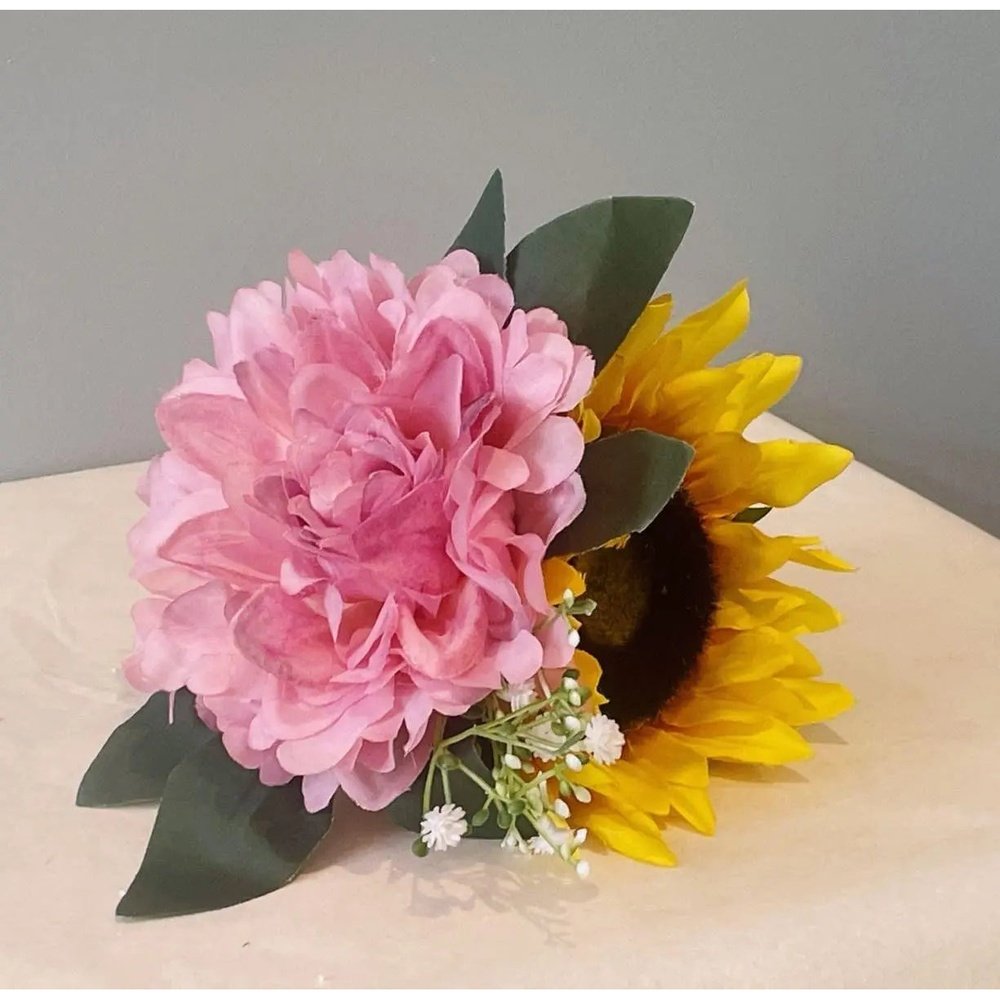 Sunflower, Dahlia & Gypsophila Cake Topper - Artificial Flowers | Claire De Fleurs