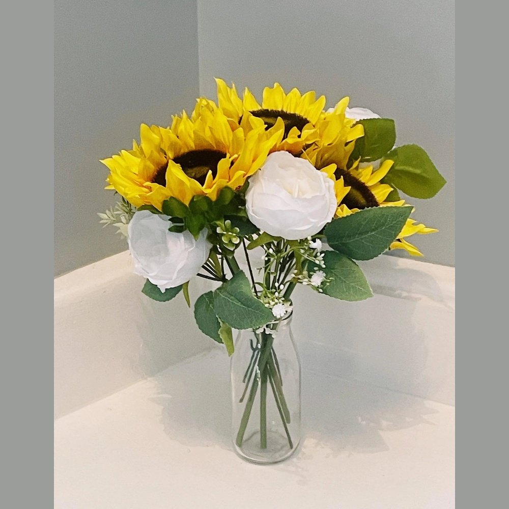 Sunflowers And White Peonies Bouquet - Artificial Flowers | Claire De Fleurs