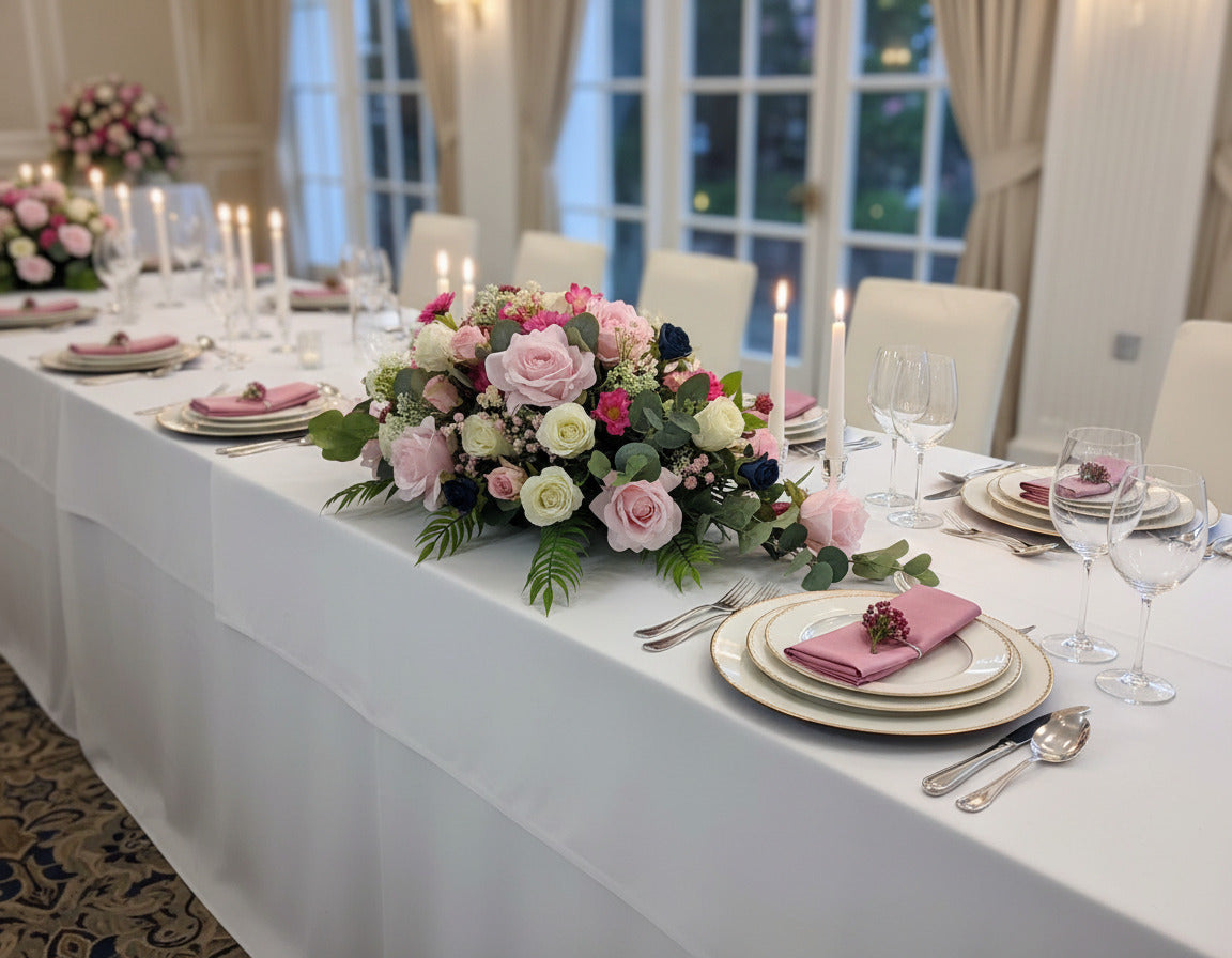 Table Arrangement in Pink and Ivory And Navy Claire De Fleurs