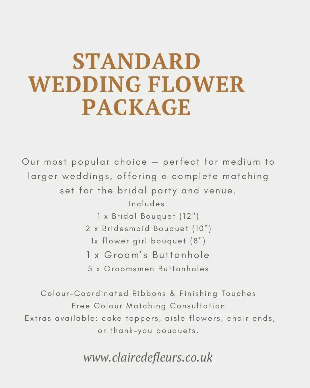 wedding bouquet packages  Claire De Fleurs