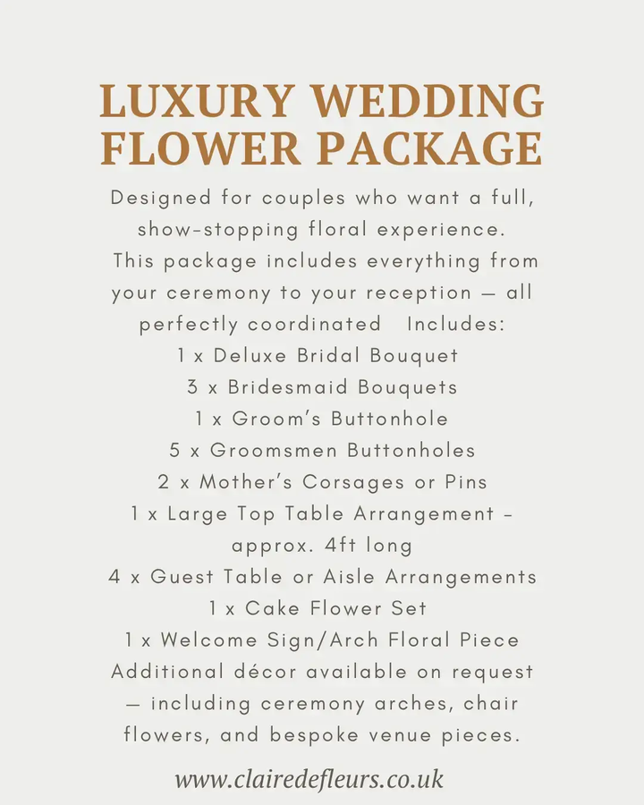 wedding bouquet packages  Claire De Fleurs