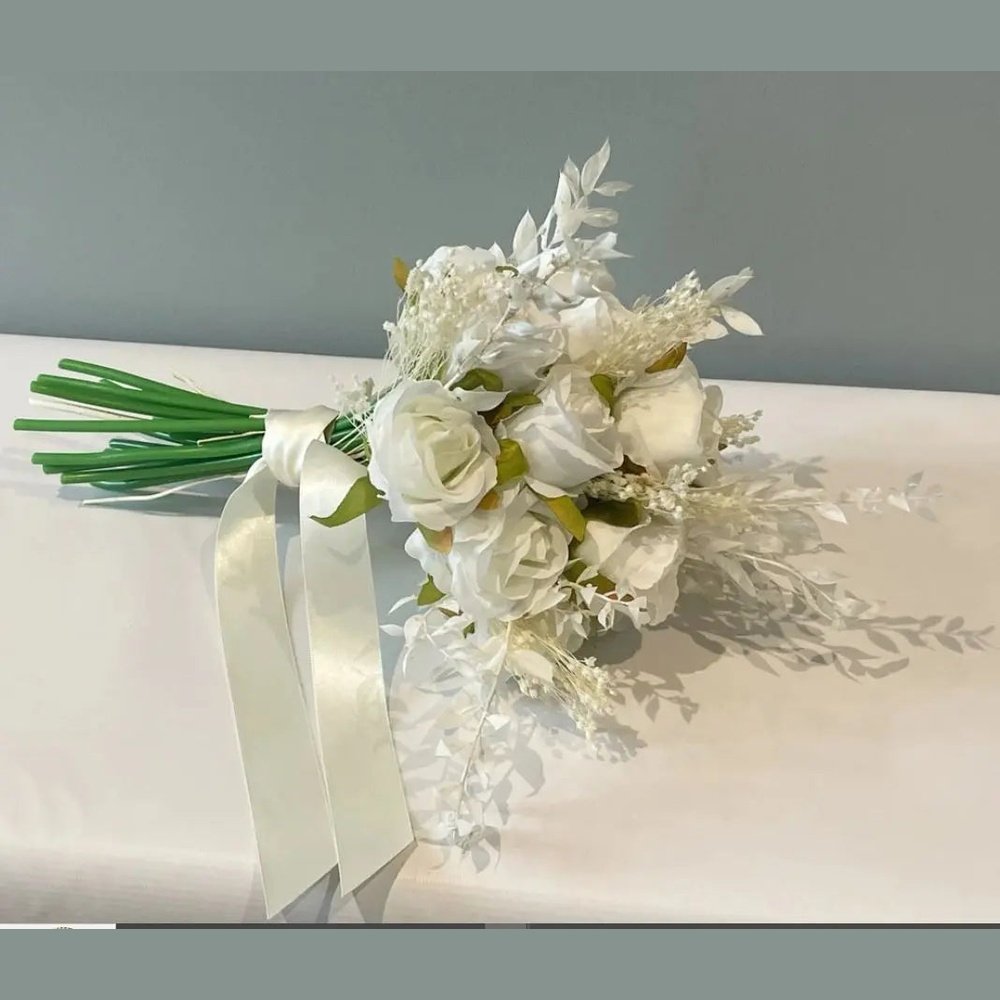 White Boho Wedding Bouquet Claire De Fleurs