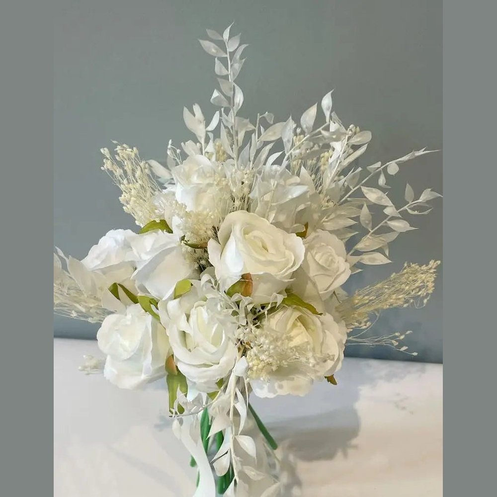 White Boho Wedding Bouquet Claire De Fleurs