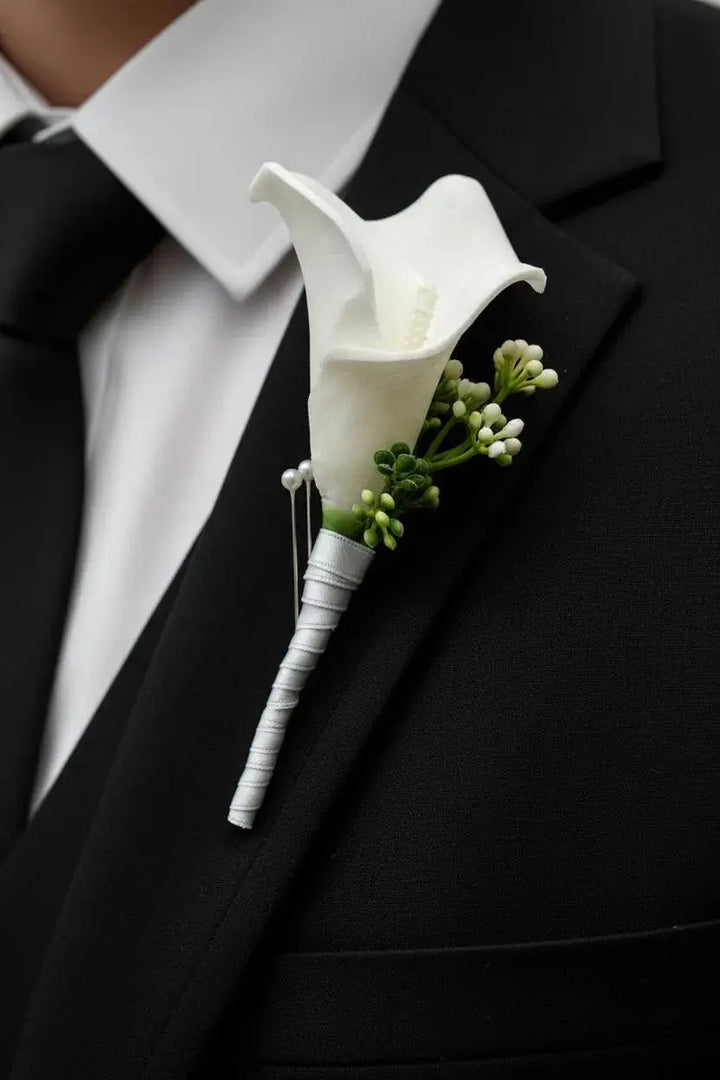 White Calla Lily Wedding Buttonhole – Real Touch Artificial Flower Claire De Fleurs