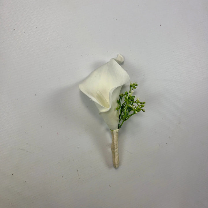 White Calla Lily Wedding Buttonhole – Real Touch Artificial Flower Claire De Fleurs