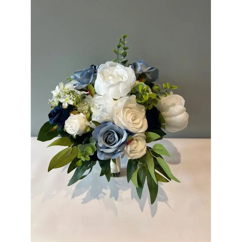 White Ivory And Blue Wedding Bouquet Claire De Fleurs