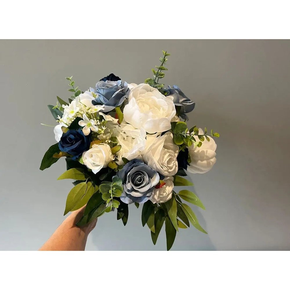 White Ivory And Blue Wedding Bouquet Claire De Fleurs