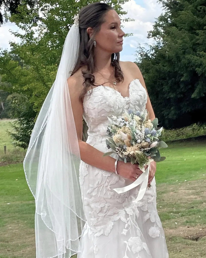 White Lavender And Blue Thistle Bouquet Claire De Fleurs