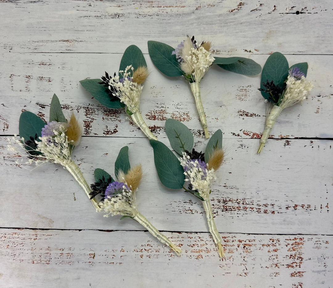 White Lavender And Blue Thistle Bouquet Claire De Fleurs