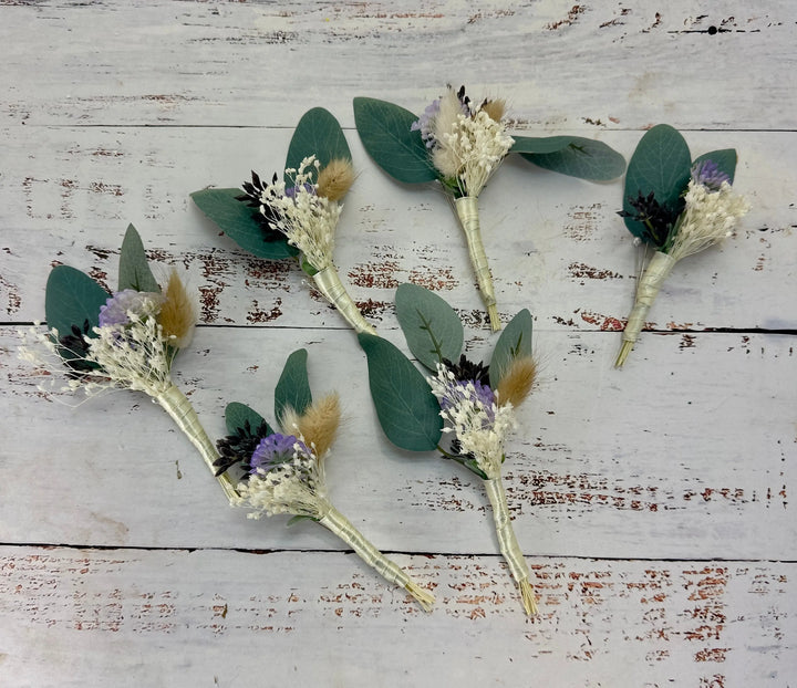 White Lavender And Blue Thistle Bouquet Claire De Fleurs