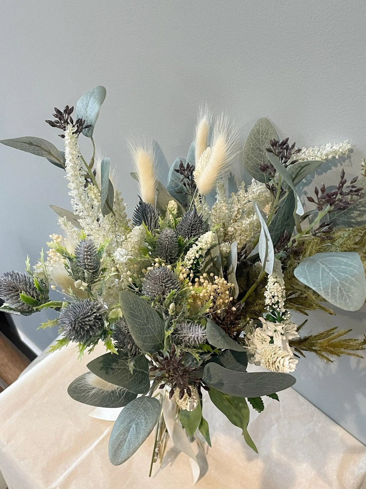 White Lavender Astible And Eucalyptus Bouquet - Artificial Flowers | Claire De Fleurs
