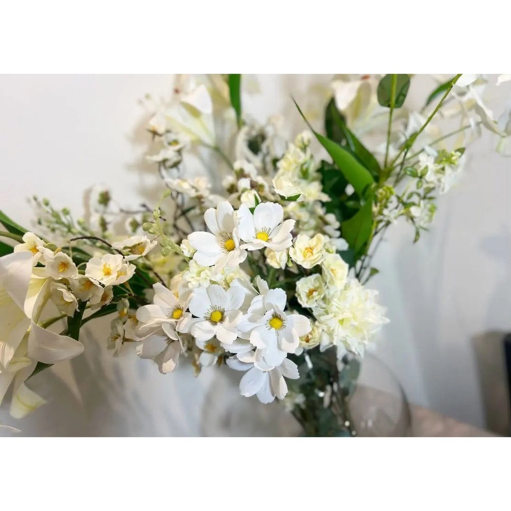 White Lily Artificial Arrangement - Artificial Silk Flower Arrangement Claire De Fleurs