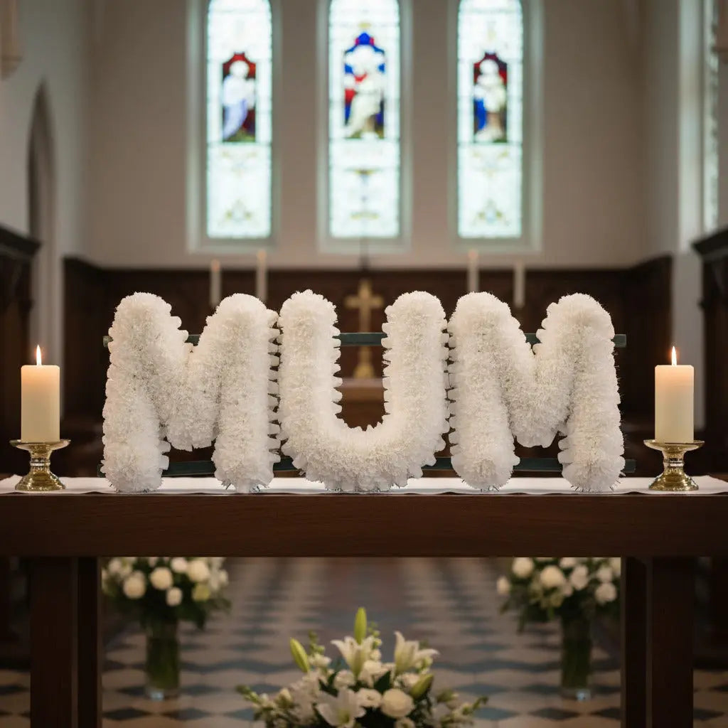 White Mum Artificial  Flower Letter Tribute Grave Flowers Claire De Fleurs