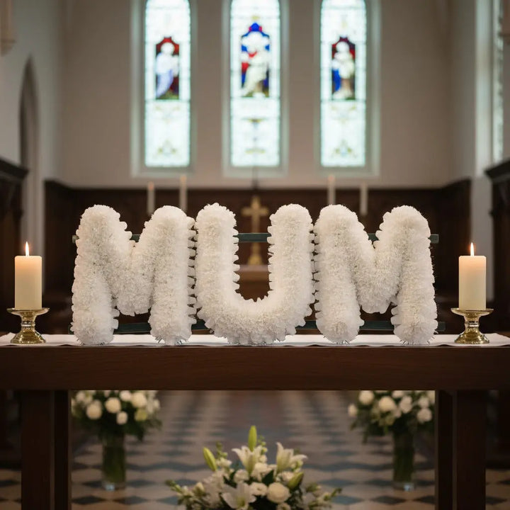 White Mum Artificial  Flower Letter Tribute Grave Flowers Claire De Fleurs