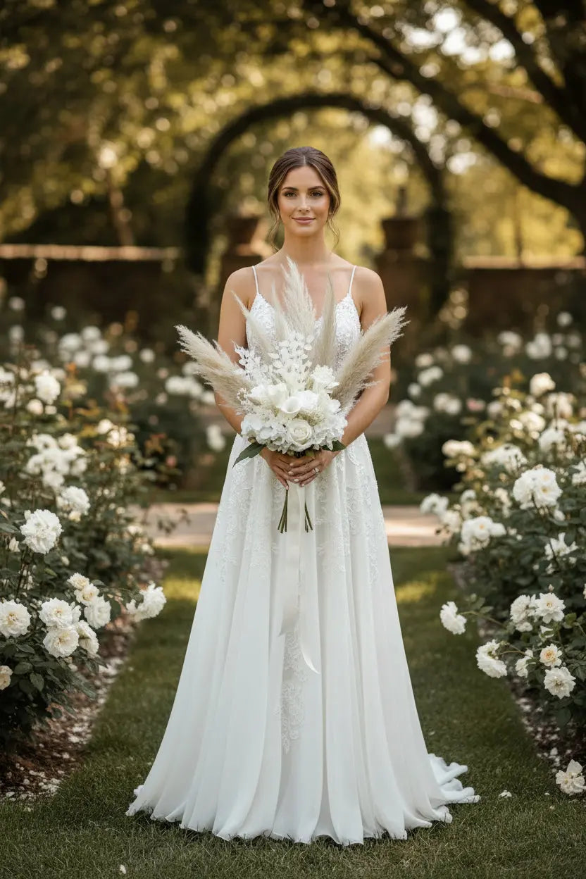 White Boho Wedding Bouquet Claire De Fleurs