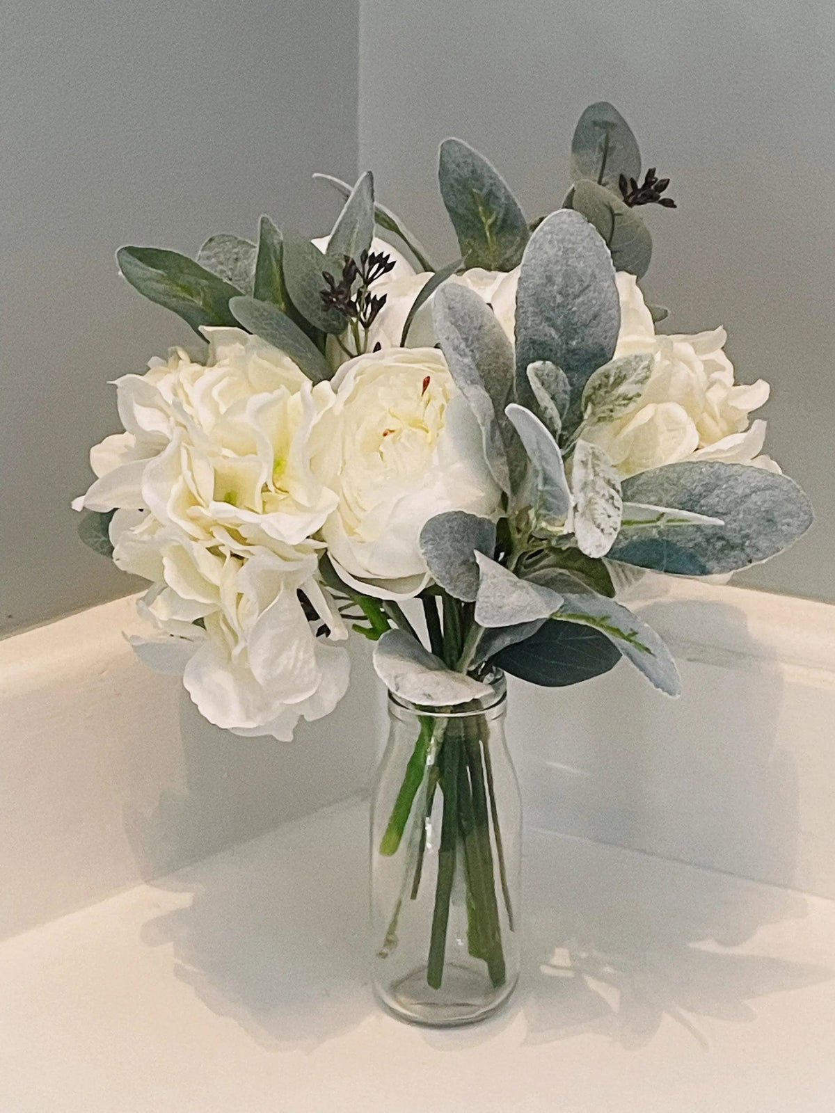 White Peonies And Hydrangea Arrangement - Artificial Flowers | Claire De Fleurs