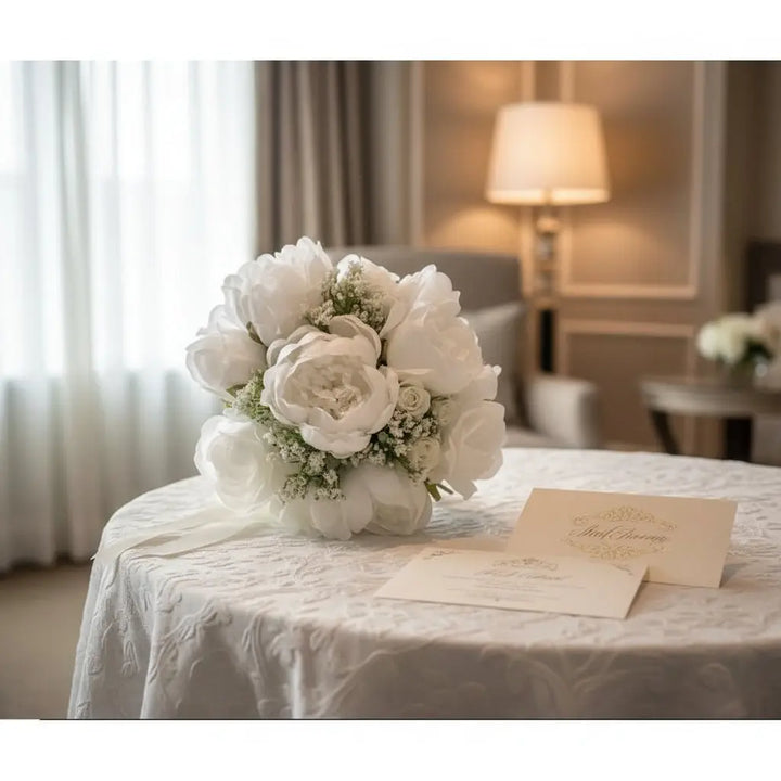 White Rose and Peony Bridal Bouquet Claire De Fleurs
