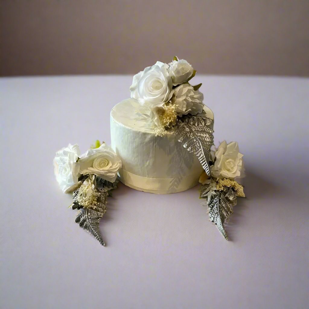 White Rose And Silver Flower Cake Flowers Claire De Fleurs