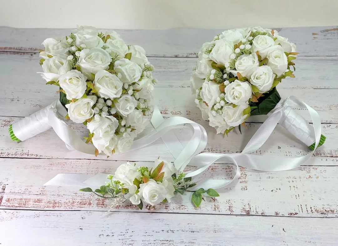 White Rose Artificial Wedding Bouquet Claire De Fleurs
