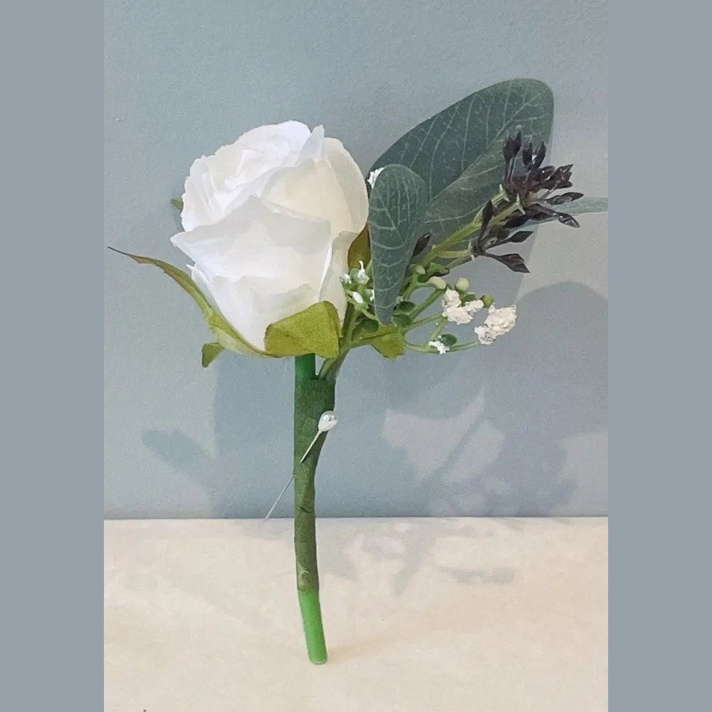 White Rose Buttonhole - Artificial Flowers | Claire De Fleurs
